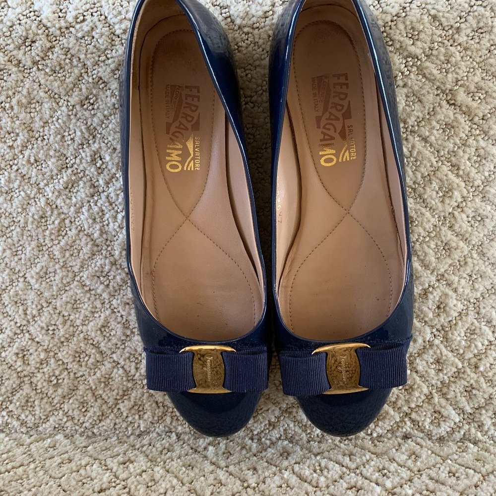 Tory Burch Varina Navy patent leather flats, 7.5